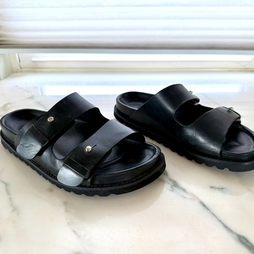 Jenni Kayne Black Leather Hutton Slide Sandal 37 7 EUC